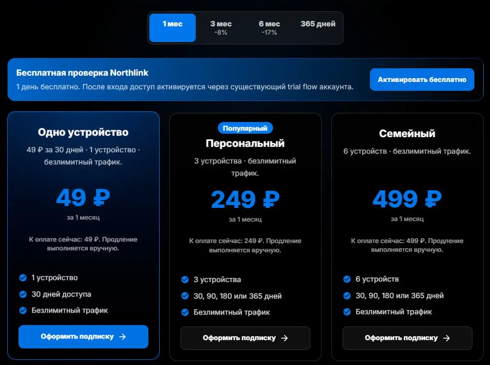 Тариф Northlink для одного устройства — 49 ₽ в месяц